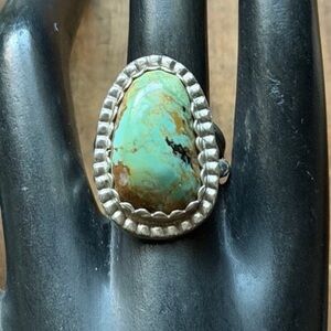 Vintage Old Pawn Navajo Sterling Silver Green Turquoise Ring Size 7